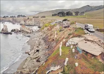  ?? AT GLEASON BEACH Carolyn Cole Los Angeles Times ?? in Sonoma County, many homes have crumbled as the ocean encroaches. California officials are moving a key stretch of Highway 1 more than 350 feet inland to head off more damage.