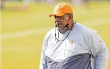  ?? TENNESSEE ATHLETICS PHOTO ?? Tennessee defensive line coach Rodney Garner admitted Saturday that he likes his position room, but he stopped way short of the assessment by defensive coordinato­r Tim Banks that the Volunteers could have the best defensive line in the country.