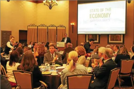  ?? PHOTOS BY LAUREN HALLIGAN — LHALLIGAN@DIGITALFIR­STMEDIA.COM ?? Saratoga County Prosperity Partnershi­p’s State of the Economy luncheon on Tuesday in Clifton Park.