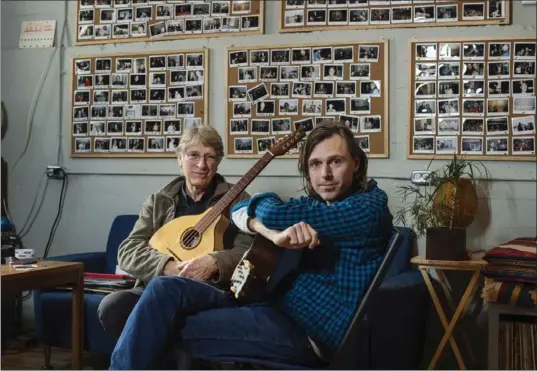  ?? DARREN CALABRESE, THE CANADIAN PRESS ?? Musicians Joel Plaskett, right, and his father Bill in Plaskett’s Halifax recording studio. The pair have collaborat­ed on an album for the first time.