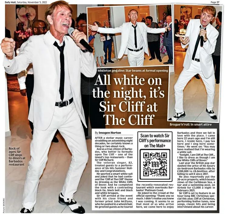  ?? ?? Rock of ages: Sir Cliff sings to diners at Barbados restaurant
