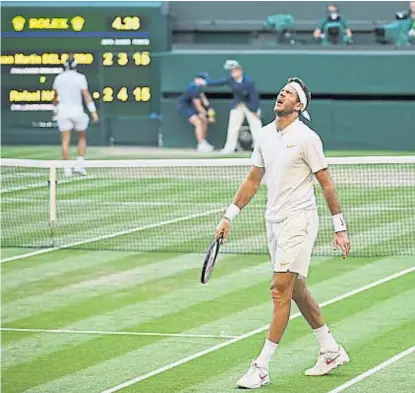  ?? (AP) ?? Lamento. Del Potro le peleó el partido a Nadal y lo perdió por muy poco. Fue un cotejo a pura entrega.