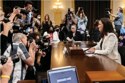  ?? Photograph: Anadolu Agency/Getty Images ?? Cassidy Hutchinson, former aide to Trump White House chief of staff Mark Meadows, testifies before the House select committee.