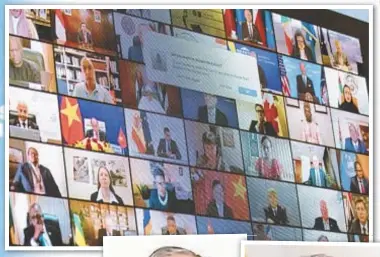  ??  ?? President Biden, joined by his climate guru John Kerry (above left), former Mayor Mike Bloomberg (right) and Bill Gates (far right), led a summit on fighting greenhouse gas emissions with other world leaders appearing virtually (above).