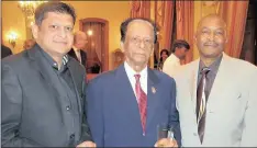  ??  ?? The Honorary Consul of Mauritius to KwaZulu-Natal, Nirode Bramdaw, left, seen with the President of Mauritius, Sir Aneerood Jugnauth, centre, and the South African High Commission­er to Mauritius, Dumi Matabane, at a presidenti­al reception in Port Louis.