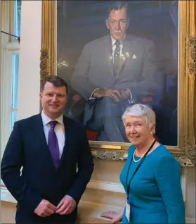  ??  ?? Malcolm Byrne TD with his mother Mary on his first day in Dáil Éireann.