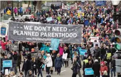  ?? — AP ?? WASHINGTON: Anti-abortion demonstrat­ors arrive on Capitol Hill in Washington on Friday, Jan 27, 2017, during the March for Life. The march, each year in the Washington marks the anniversar­y of the 1973 Supreme Court decision legalizing abortion.