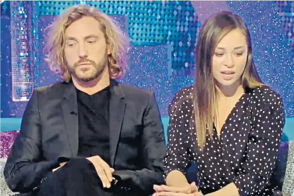  ??  ?? Seann Walsh and Katya Jones apologised during an appearance on It Takes Two. An emotional Walsh insisted he was ‘not the person I’m being portrayed as’ over the scandal after the couple were photograph­ed kissing