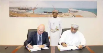  ??  ?? Yahya bin Said bin Abdullah al Jabri, Chairman of the SEZAD and Neil Haworth, General Manager of Boskalis Westminste­r, signing the agreement on Wednesday.