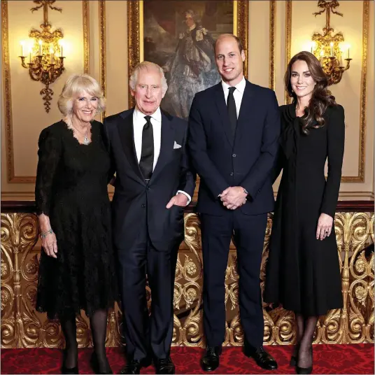  ?? ?? INFORMAL: The new portrait of King Charles with Camilla the Queen Consort and the Prince and Princess of Wales, taken at Buckingham Palace