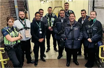  ??  ?? Revenue team members and BTP officers wait for the next evening rush-hour train to arrive at Kings Langley on August 14.