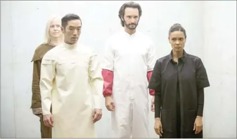  ?? JOHN P JOHNSON/HBO ?? Thandie Newton (far right) as Maeve Millay and Rodrigo Santoro (middle right) as Hector Escaton in HBO’s