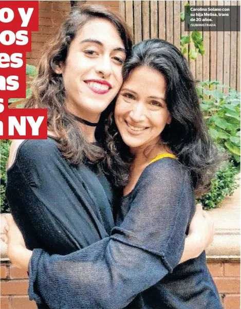  ?? /SUMINISTRA­DA ?? Carolina Solano con su hija Melisa, trans de 20 años.