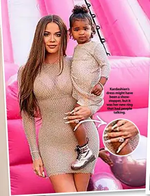  ??  ?? Kardashian’s dress might have been a showstoppe­r, but it was her new ring that had people talking.