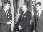  ??  ?? President Kennedy, left, and his brother, Attorney General Robert Kennedy, right, led a campaign to oust Cuban dictator Fidel Castro. They are shown with FBI Director J. Edgar Hoover. ABBIE ROWE /JFK PRESIDENTI­AL LIBRARY VIA EPA-EFE