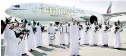  ??  ?? Dubai Police Band gives Emirates flight EK23 a send-off with a Scottish flavour