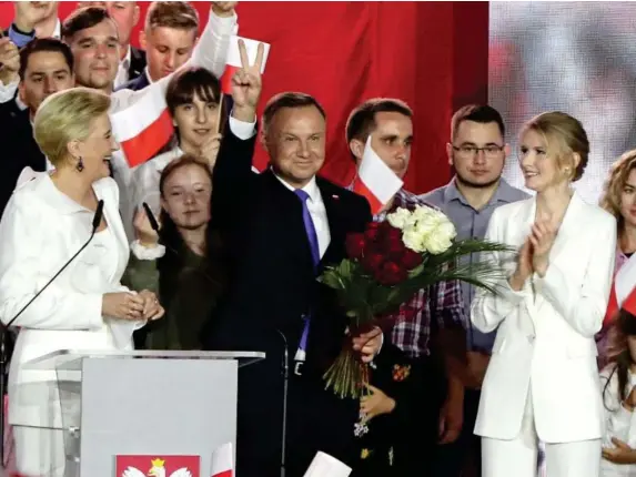  ??  ?? Exit polls gave Andrzej Duda a narrow lead in the presidenti­al election (AP)