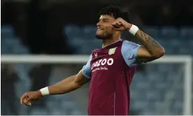  ?? Photograph: Rui Vieira/AP ?? Aston Villa's Tyrone Mings celebrates at the end of the game after his goal beat Fulham.