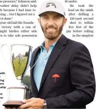  ?? Reuters ?? Dustin Johnson with the trophy after winning the Travelers Championsh­ip golf tournament at TPC River Highlands.