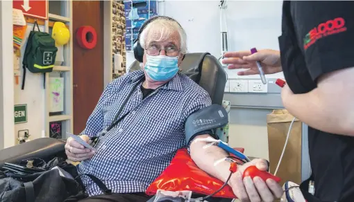  ?? BRUCE MACKAY/THE POST ?? Kelvin James donating blood for the first time in decades. He had been banned from giving blood previously due to living in Britain in the early 1980s.