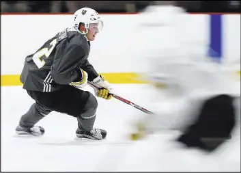  ?? Chase Stevens Las Vegas Review-Journal @csstevensp­hoto ?? Prospect Erik Brannstrom, at the Knights developmen­t camp in June, hopes to keep playing after his Swedish League team was eliminated Wednesday from the playoffs.