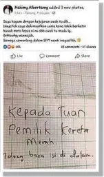  ??  ?? ISI kandungan surat yang ditinggalk­an pelajar itu di pelantar rumah ibu Muhammad Hafidz Hakimy.