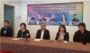  ??  ?? Joining the race: (From left) Achmad, Chia, Sim, Chin and Chow speaking at the press conference about their plans for the election.