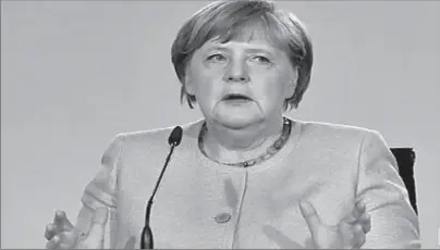  ?? BERLIN
-REUTERS ?? German Chancellor Angela Merkel speaks during a news conference.