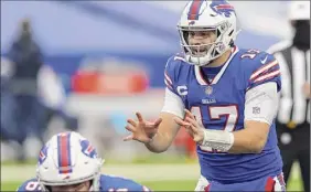  ?? Timothy T Ludwig / Getty Images ?? Defenses have tried to take away the big pass play and make Bills QB Josh Allen direct long drives. Seattle’s defense is 24th in the NFL.