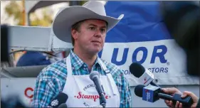  ?? The Canadian Press ?? In this file photo from 2021, Alberta Helath Minister Tyler Shandro sppeaks to the media at the Premier’s annual Stampede breakfast in Calgary.