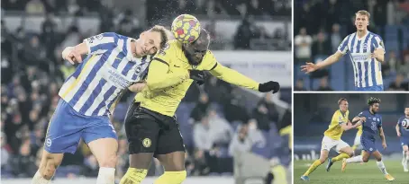  ?? ?? Dan Burn battles with Romelu Lukaku; in action for Albion; in pursuit of Chelsea’s Reece James