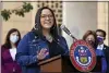  ?? DAVID ZALUBOWSKI - THE AP ?? Colorado State Sen. Julie Gonzales speaks during a news conference on Oct. 15, 2020, in Denver.