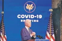  ?? ANDREW HARNIK/ASSOCIATED PRESS ?? President-elect Joe Biden speaks at The Queen theater Tuesday in Wilmington, Del. Biden encouraged Americans to ‘steel our spines’ for challenges to come and predicted that ‘things are going to get worse before they get better.’