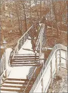  ?? Contribute­d / City Historian John William Tuohy ?? An old photo of Ansonia’s East Main Street staircase, constructe­d some 150 years ago.