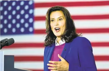  ?? CAROLYN KASTER AP FILE ?? The FBI said in October that it broke up a kidnapping plot against Michigan Gov. Gretchen Whitmer. Authoritie­s said it was organized by anti-government extremists upset with her coronaviru­s restrictio­ns.