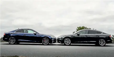  ??  ?? The Audi S5 Coupe, left, and A5 Sportback are image-defining cars that are the best compacts that Audi can currently create.