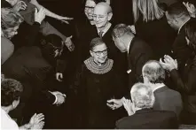  ?? Bill Clark / CQ-Roll Call via Getty Images ?? Supreme Court Justice Ruth Bader Ginsburg arrives for President Barack Obama’s State of the Union address in 2015.