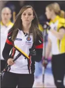  ?? The Canadian Press ?? Ontario Skip Rachel Homan frowns while taking on Manitoba during the Scotties Tournament of Hearts in St. Catharines, Ont., on Thursday. Manitoba won 9-5.