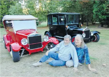  ?? PHOTOS: ALYN EDWARDS ?? Bernie and Caroline Loughran enjoy their pair of Ford Model T hot rods, including the rare centre door 1916 sedan. “I’ve always loved hot rods,” says Bernie, who spent years restoring the 100-year-old car.