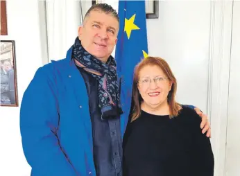  ?? ?? The Convenienc­e Shop co-founder and director Ivan Calleja with President Emeritus Marie-louise Coleiro Preca after the presentati­on made in support of the Villabianc­a project.