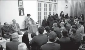  ?? The New York Times/Office of Iran’s Supreme Leader ?? Iran’s supreme leader, Ayatollah Ali Khamenei (seated, center), speaking Tuesday at a meeting in Tehran with relatives of veterans and war dead, warned that “All those who are at odds with the Islamic Republic have utilized various means, including...