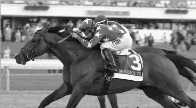  ?? BILL DENVER/EQUI-PHOTO ?? Money Multiplier earned a 103 Beyer Speed Figure with this victory in the Monmouth Stakes.