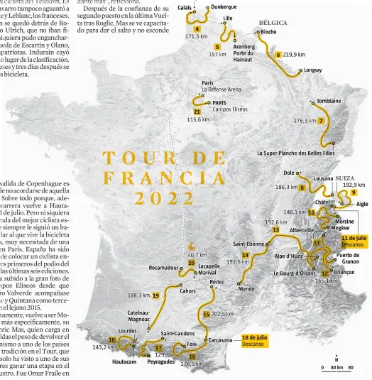  ?? ?? FUENTE: Tour de Francia 0
N
40 km 80
LA VANGUARDIA