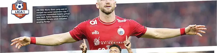  ?? POS SATWIKA/ANGGER BONDAN/JAWA CHANDRA ?? ini ON FIRE: Marko Simic yang saat Liga 1 menjadi top scorer sementara golnya punya kans menambah koleksi Oliveira sore nanti. Rafael Gomes de diandalkan Persela untuk menjebol gawang Persija.