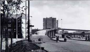  ??  ?? Clockwise from left: A constructi­on worker on the bridge waves to river traffic; the work was on a colossal scale; the Anderston side of the developmen­t and new bridge approach in August, 1969; the Queen Mother’s visit to Glasgow on June 26, 1970, for the offical opening