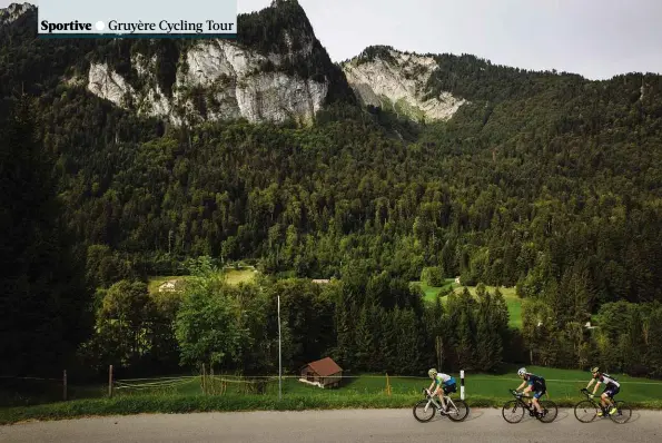  ??  ?? Above: After the Saane valley the route meanders southeast, and the well-groomed meadows are replaced by lumpy fields and dense pine forests
Below: Cyclist stands to tackle the early slopes of the Col des Mosses. The climb starts with a section of 10%