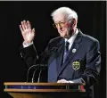  ?? WILL DICKEY / THE FLORIDA TIMESUNION ?? Dan Jenkins speaks after receiving the lifetime achievemen­t award during the World Golf Hall of Fame inductions in 2012. Jenkins died Thursday at 89.