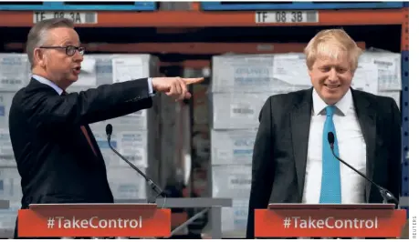  ?? ?? JOHNSON AS LONDON MAYOR with Michael Gove during a Vote Leave event in Stratford-upon-avon in 2016.