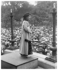  ??  ?? ABOVE: Hilary’s great-great-great aunt, leader of the British Suffragett­es, Emmeline Pankhurst, addressing a crowd in Boston in the United States in 1918.