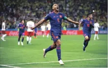  ?? JULIAN FINNEY
GETTY IMAGES ?? Radamel Falcao of Colombia celebrates after scoring his team’s second goal against Poland in Kazan, Russia. Colombia won the game, 3-0.